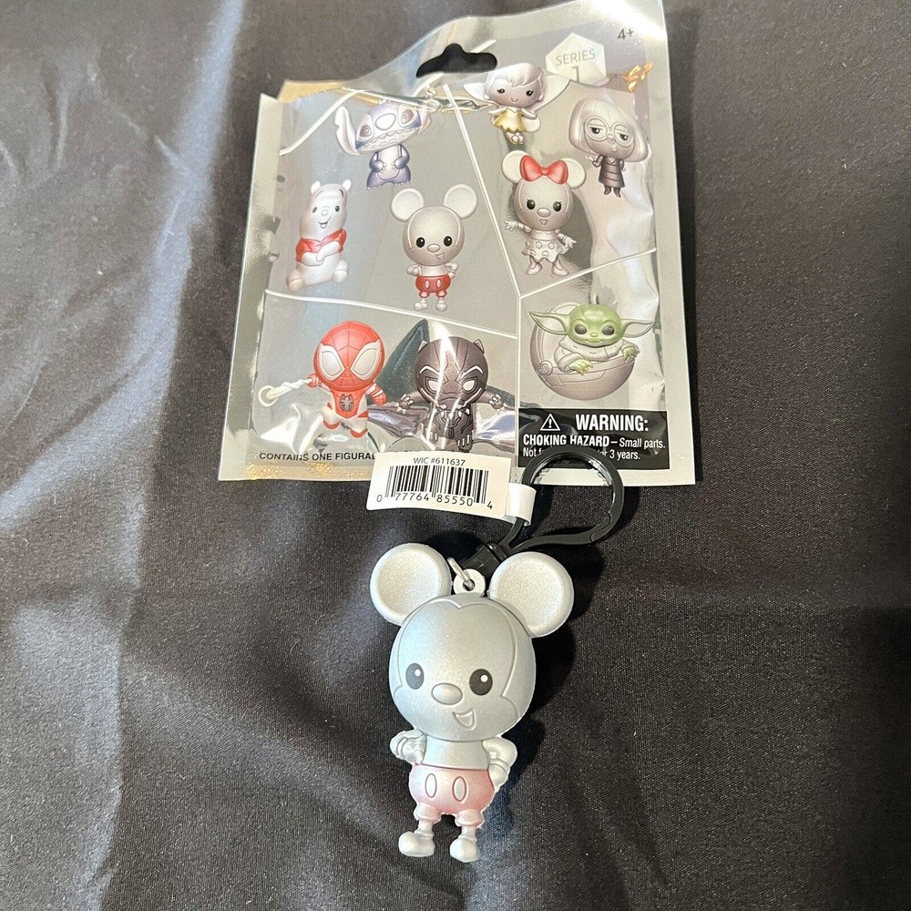 Disney 100 Platinum NEW * Silver Mickey Mouse Clip * Blind Bag Monogram Keychain